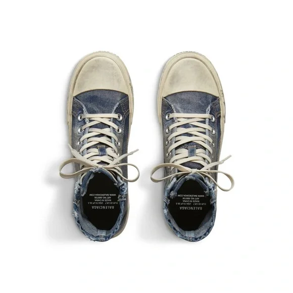 Balenciaga Paris Distressed Denim Hi-Top Sneakers - Picture 3 of 9